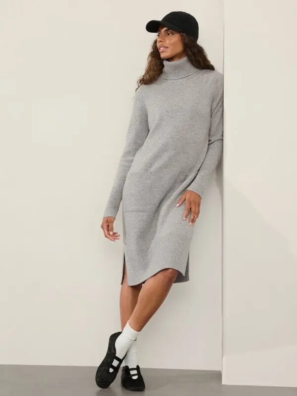 Athleta NWT Alpine Turtleneck Sweater Dress Merino Wool Cashmere Grey M